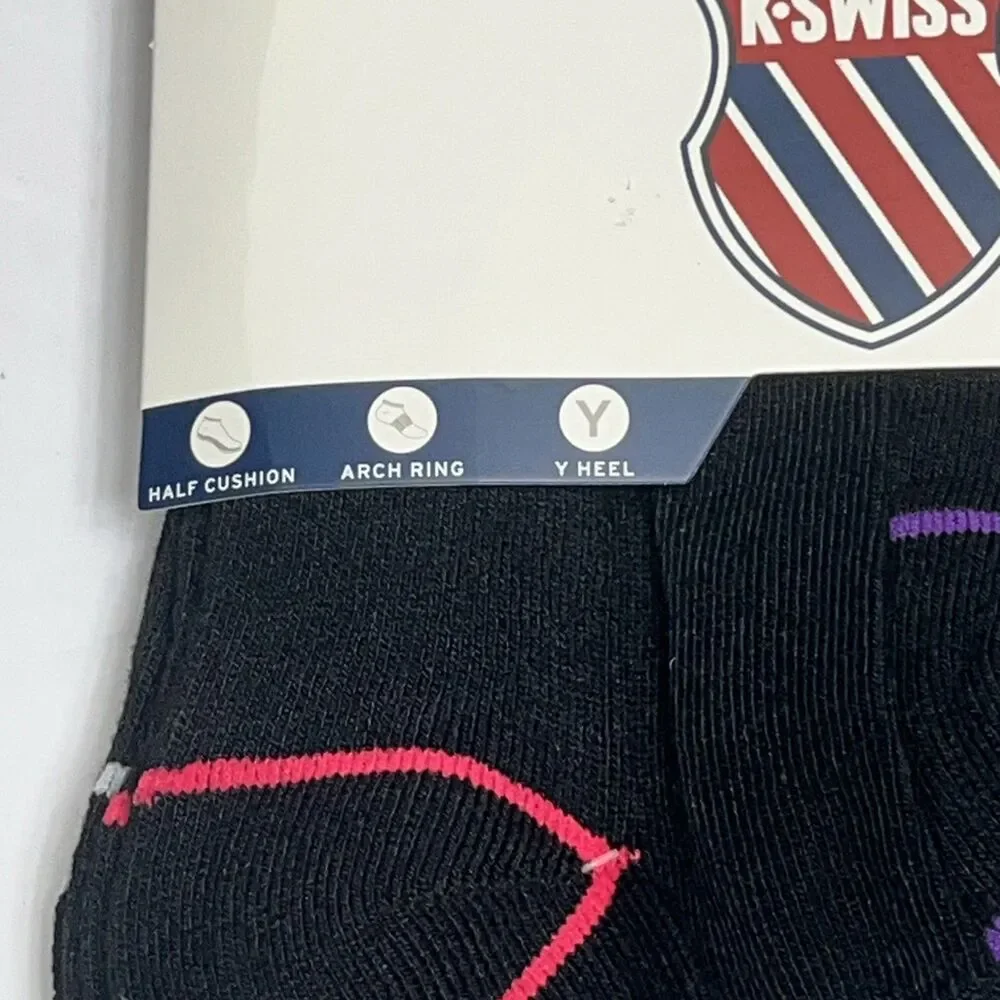 K Swiss Women's No-Show Socks 6 Pack Medium 4-10 Black Flow Cool $28 Arch Ring‎